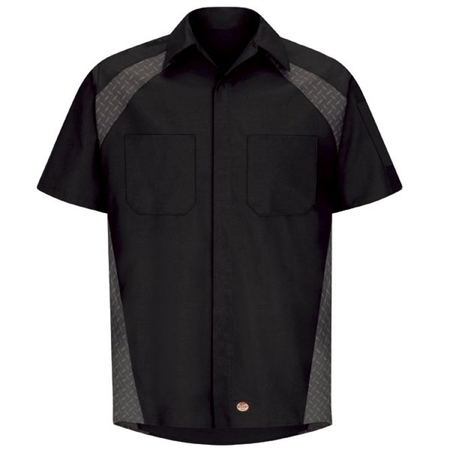 WORKWEAR OUTFITTERS Men's Short Sleeve Diaomond Plate Shirt Black, Small SY26BD-SS-S